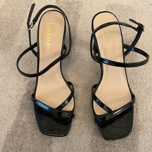 Brand new Lulu's Glossy Black Strappy Heels